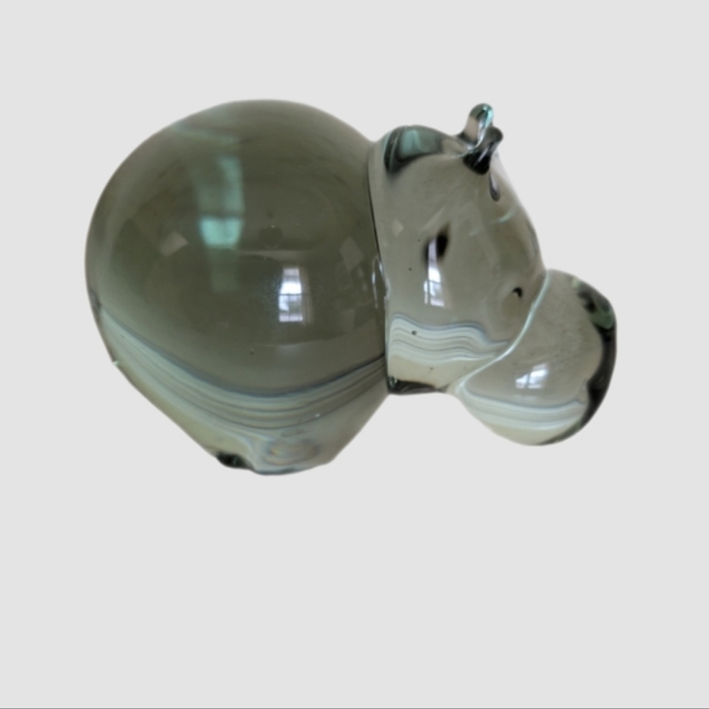 Glass Hippo Paperweight House Hippo